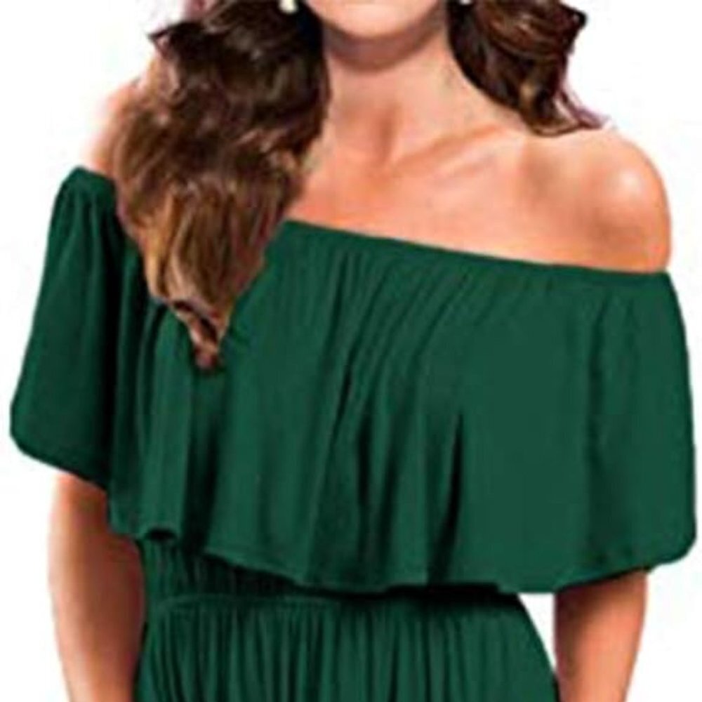 Elegant Off-Shoulder Green Maxi Dress